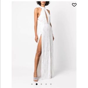 Brand new tags still on white embellished gown from Farfetch